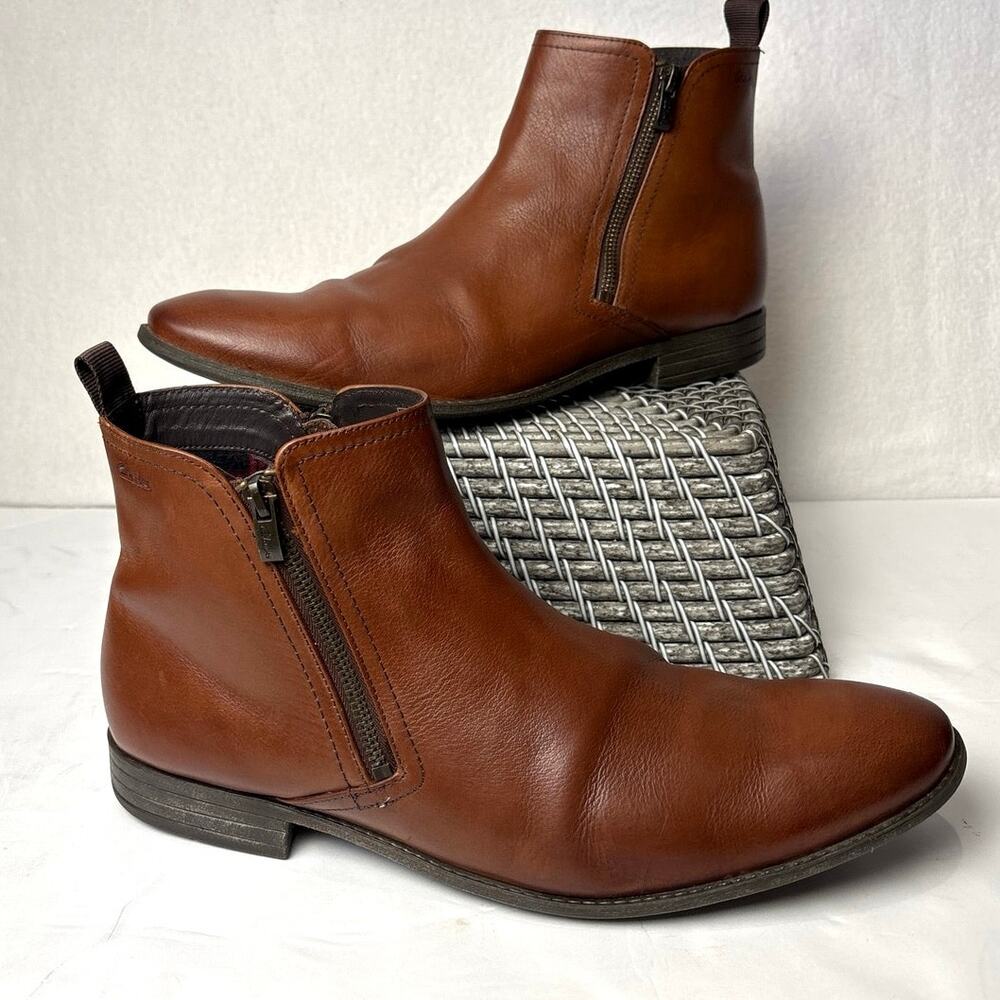 Clarks Banfield Mens Double Zip Brown Leather 12M Cushioned Ankle Boots 26067481
